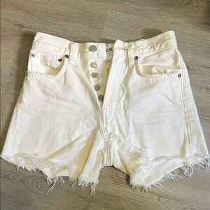 AGOLDE White High-Rise Button-Fly Frayed Denim Shorts